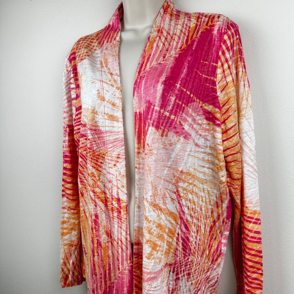 Chico's Open Cardigan Sweater Linen Tropical Pink Orange Chico's 2 US L Resort - Picture 4 of 11